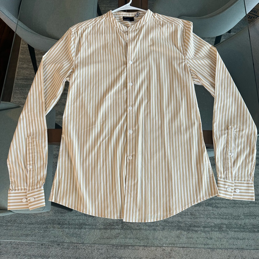 ASOS Men's Tan and White Striped Button Down Shirt